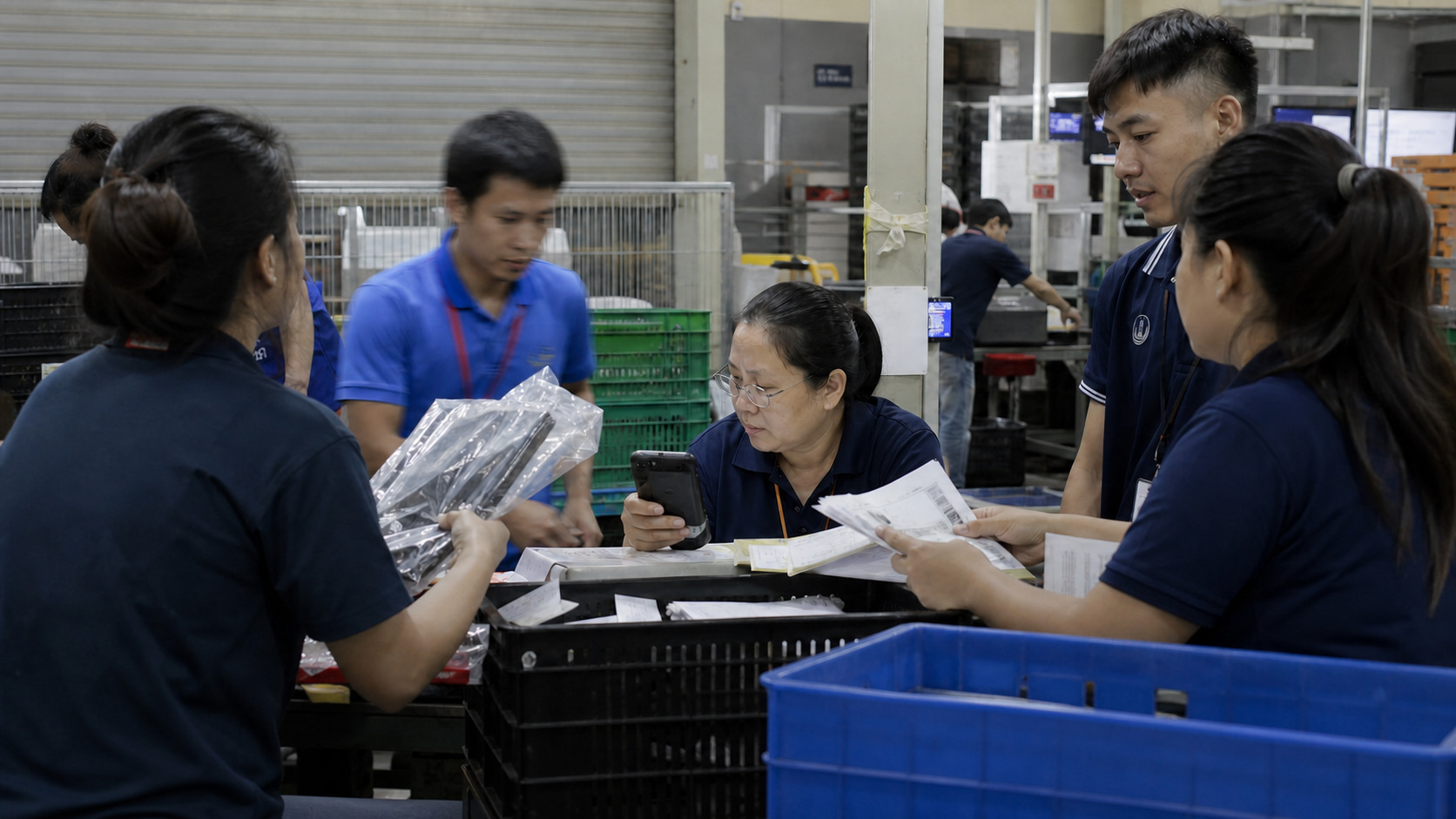 Warehouse team bringing multiple exceptions to one experienced supervisor