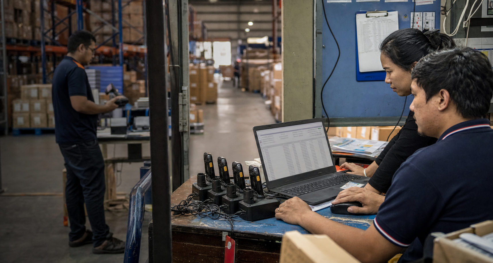 Warehouse systems team reviewing operational access and connected systems