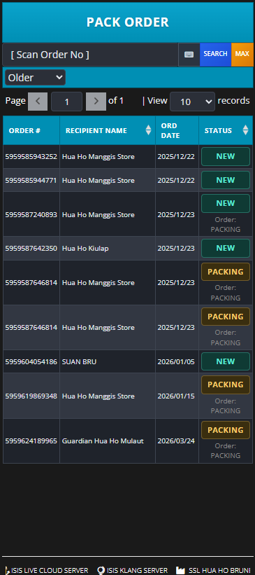 ODIN mobile packing workflow