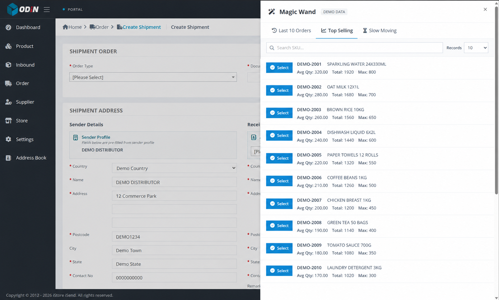 Sanitised ODIN customer portal showing a fictional guided top-selling catalogue